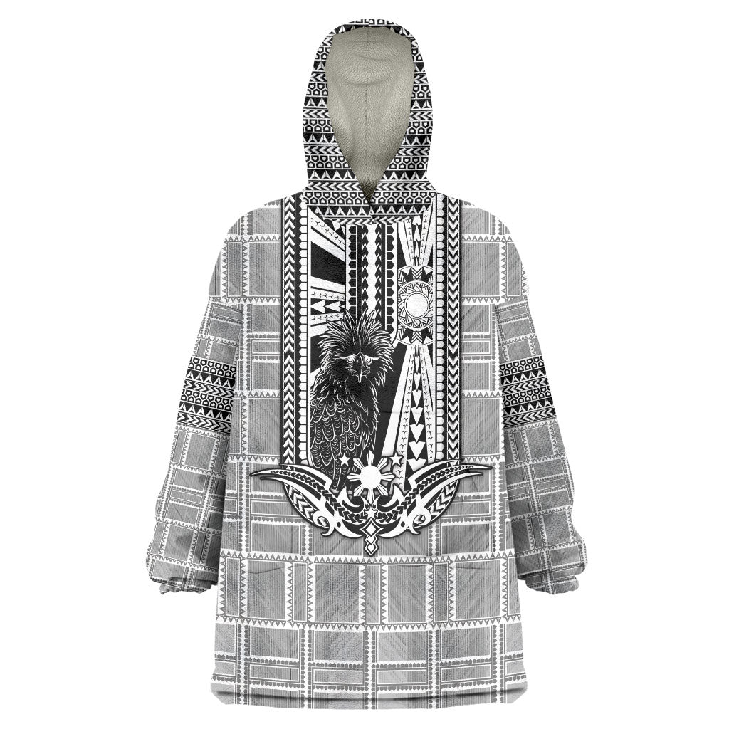 Mabuhay Philippines Festival Wearable Blanket Hoodie Philippine Eagle Sun Three Stars Barong Pattern DT05 One Size Gray - Polynesian Pride