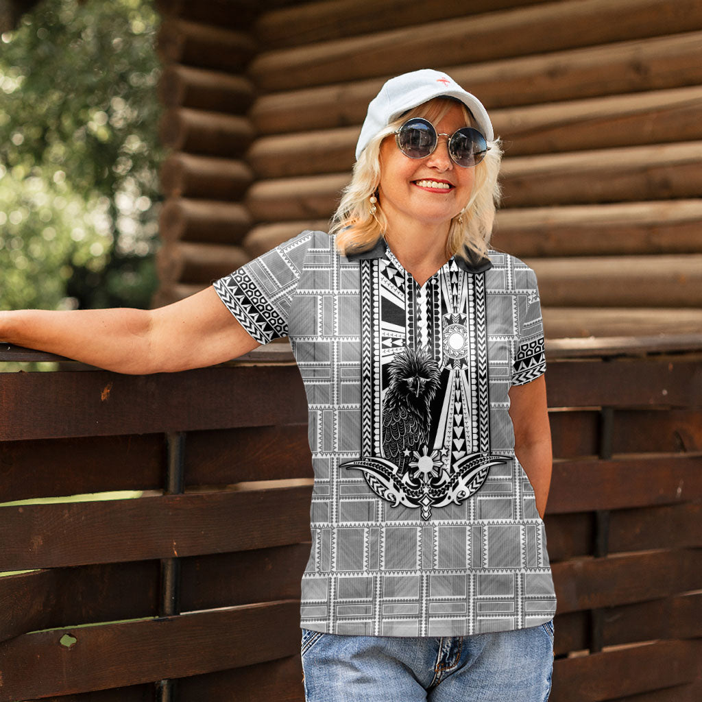 Mabuhay Philippines Festival Women Polo Shirt Philippine Eagle Sun Three Stars Barong Pattern DT05 - Polynesian Pride