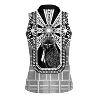 Mabuhay Philippines Festival Women Sleeveless Polo Shirt Philippine Eagle Sun Three Stars Barong Pattern DT05 - Polynesian Pride