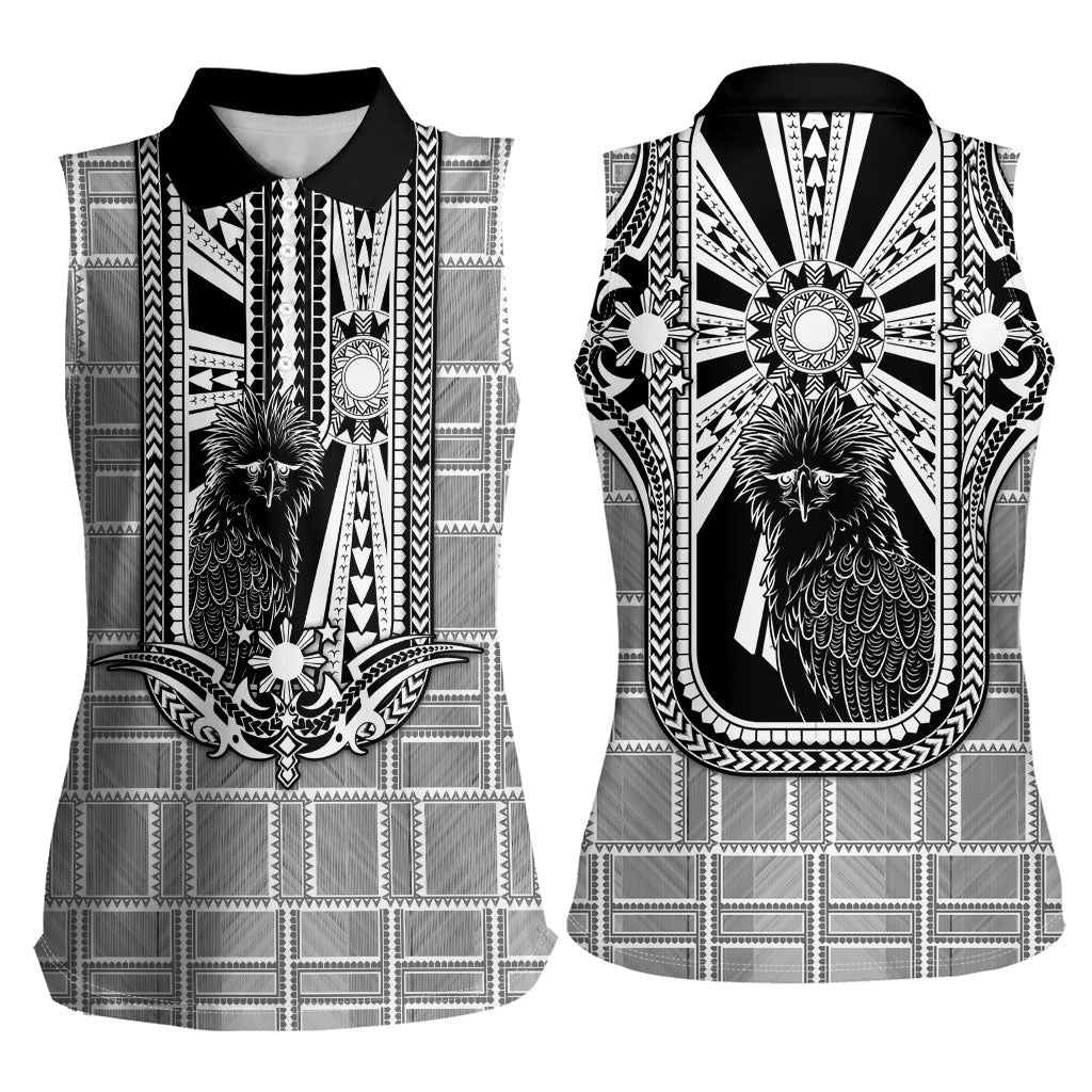 Mabuhay Philippines Festival Women Sleeveless Polo Shirt Philippine Eagle Sun Three Stars Barong Pattern DT05 - Polynesian Pride
