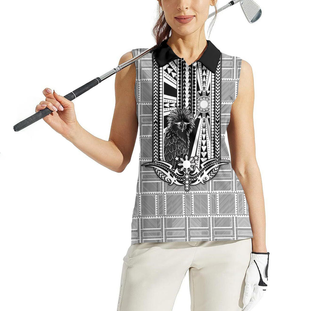 Mabuhay Philippines Festival Women Sleeveless Polo Shirt Philippine Eagle Sun Three Stars Barong Pattern DT05 - Polynesian Pride