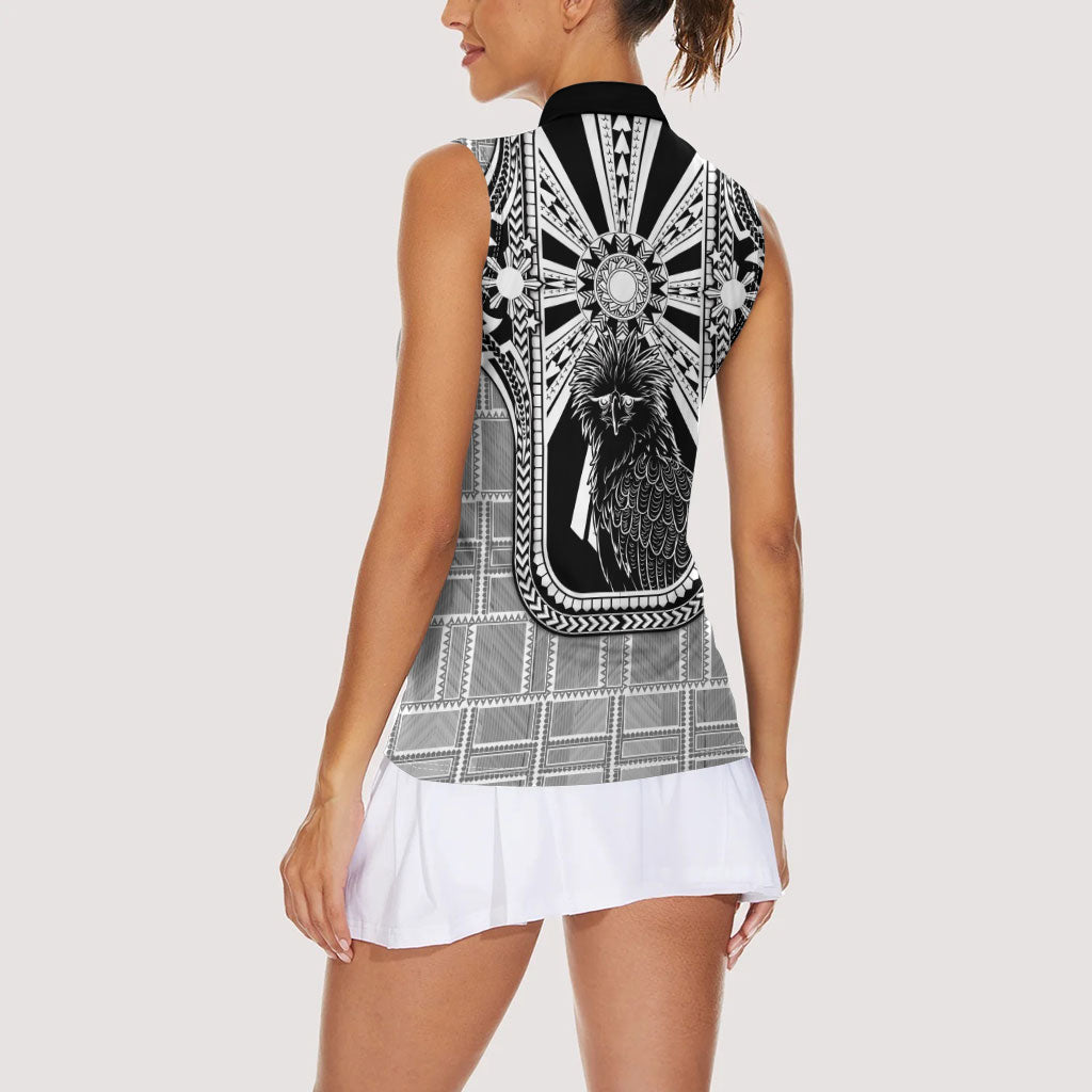 Mabuhay Philippines Festival Women Sleeveless Polo Shirt Philippine Eagle Sun Three Stars Barong Pattern DT05 - Polynesian Pride
