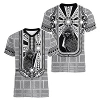 Mabuhay Philippines Festival Women V-Neck T-Shirt Philippine Eagle Sun Three Stars Barong Pattern DT05 - Polynesian Pride