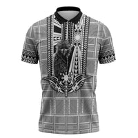 Mabuhay Philippines Festival Zipper Polo Shirt Philippine Eagle Sun Three Stars Barong Pattern DT05 Gray - Polynesian Pride