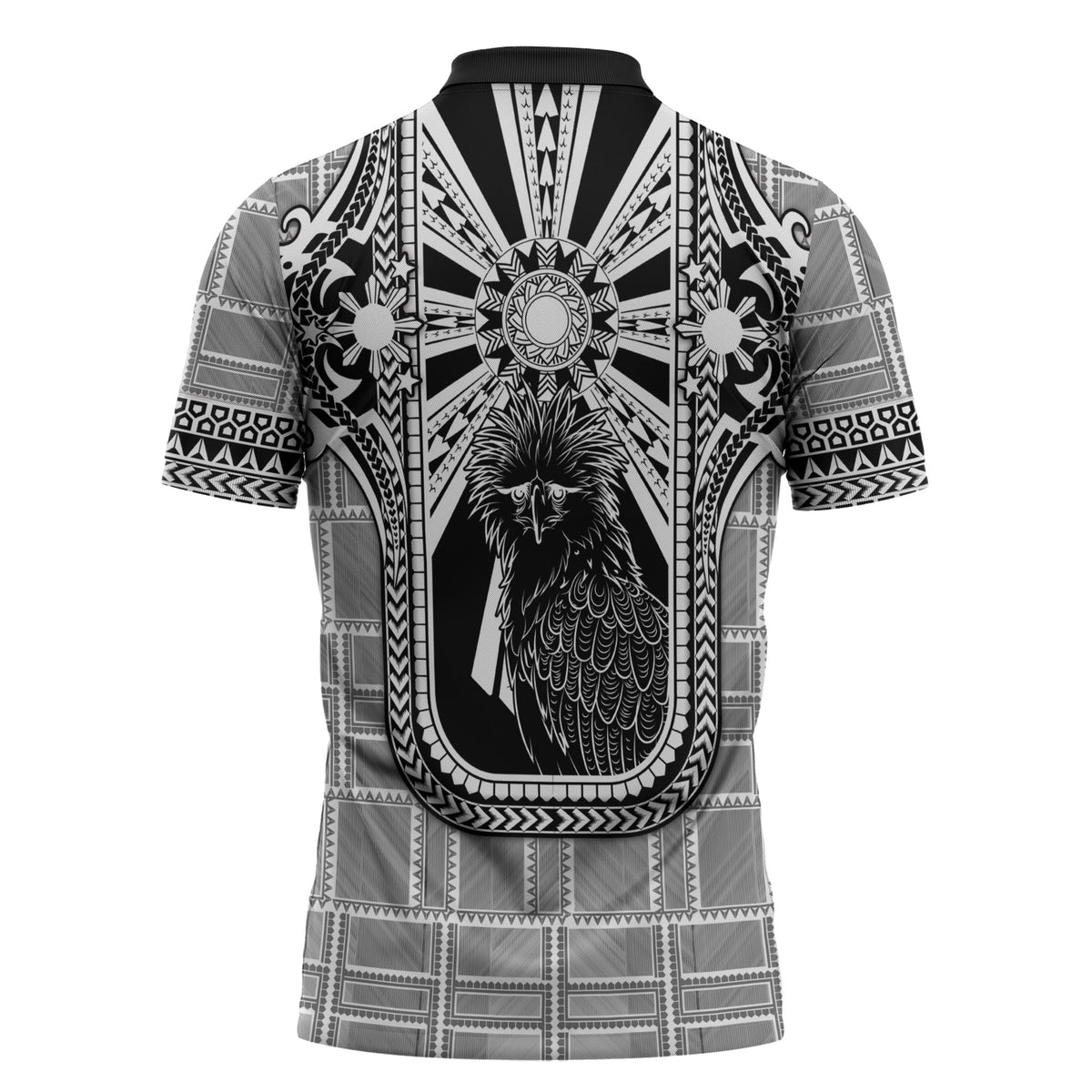 Mabuhay Philippines Festival Zipper Polo Shirt Philippine Eagle Sun Three Stars Barong Pattern DT05 - Polynesian Pride