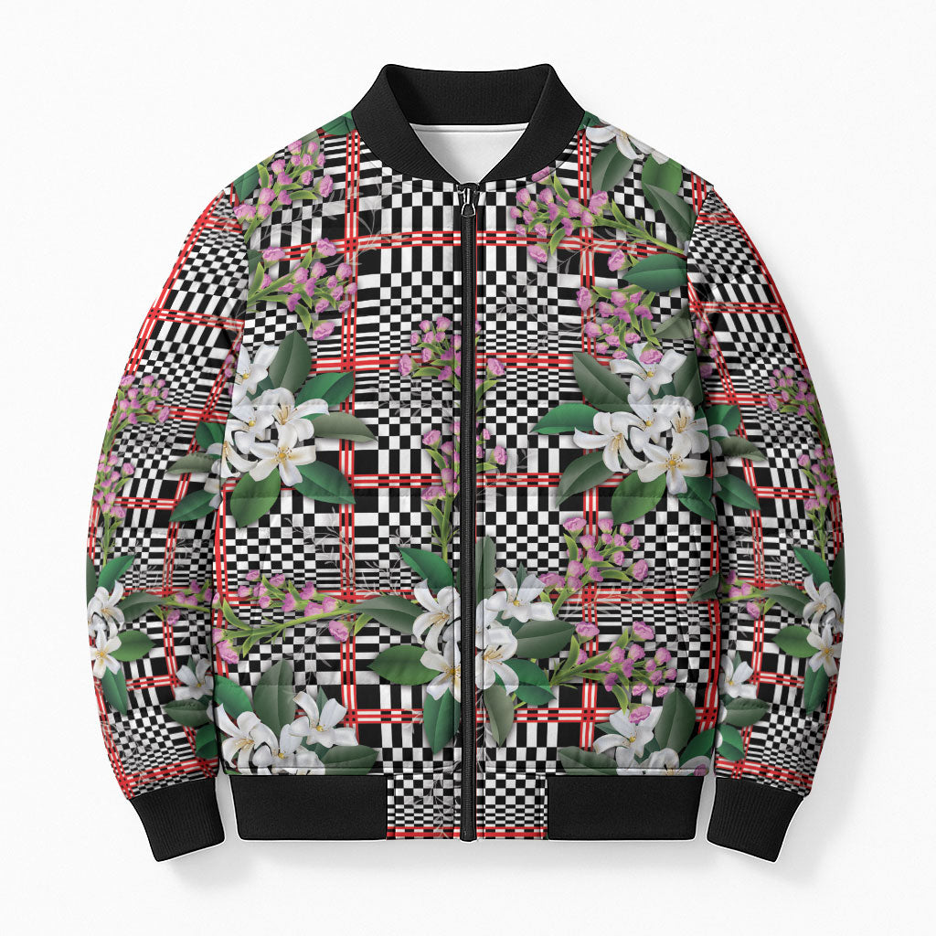 Red Binakol Motifs With Jasminum Sambac Bomber Puffer Jacket Mabuhay Philippines Festival DT05 Unisex Red - Polynesian Pride