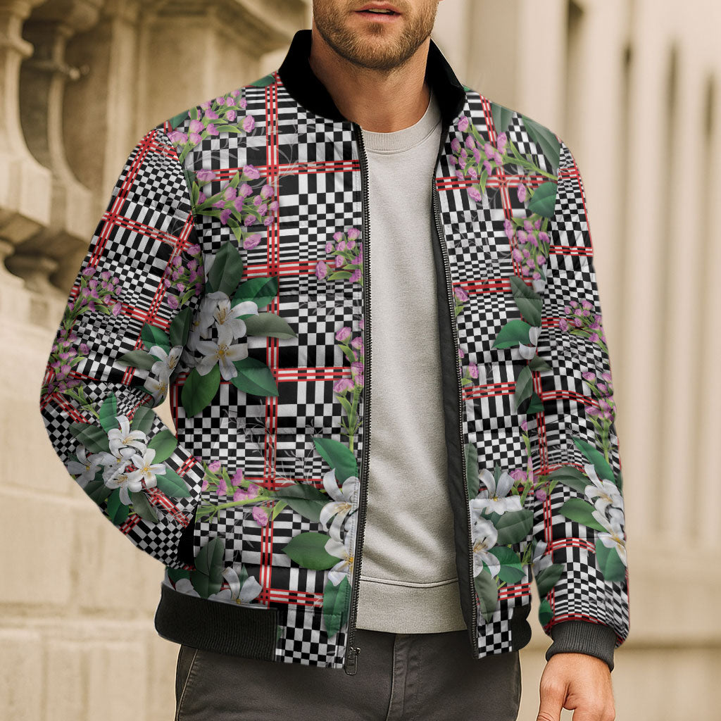 Red Binakol Motifs With Jasminum Sambac Bomber Puffer Jacket Mabuhay Philippines Festival DT05 - Polynesian Pride