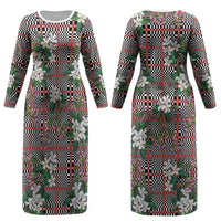 Red Binakol Motifs With Jasminum Sambac Couples Matching Long Sleeve Bodycon Dress and Long Sleeve Button Shirt Mabuhay Philippines Festival DT05 - Polynesian Pride
