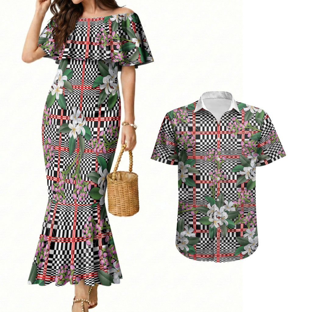 Red Binakol Motifs With Jasminum Sambac Couples Matching Mermaid Dress and Hawaiian Shirt Mabuhay Philippines Festival DT05 Red - Polynesian Pride