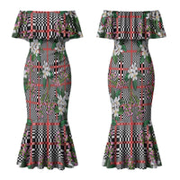 Red Binakol Motifs With Jasminum Sambac Couples Matching Mermaid Dress and Long Sleeve Button Shirt Mabuhay Philippines Festival DT05 - Polynesian Pride