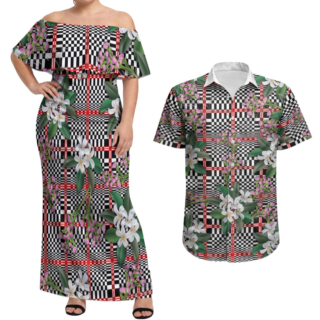 Red Binakol Motifs With Jasminum Sambac Couples Matching Off Shoulder Maxi Dress and Hawaiian Shirt Mabuhay Philippines Festival DT05 Red - Polynesian Pride