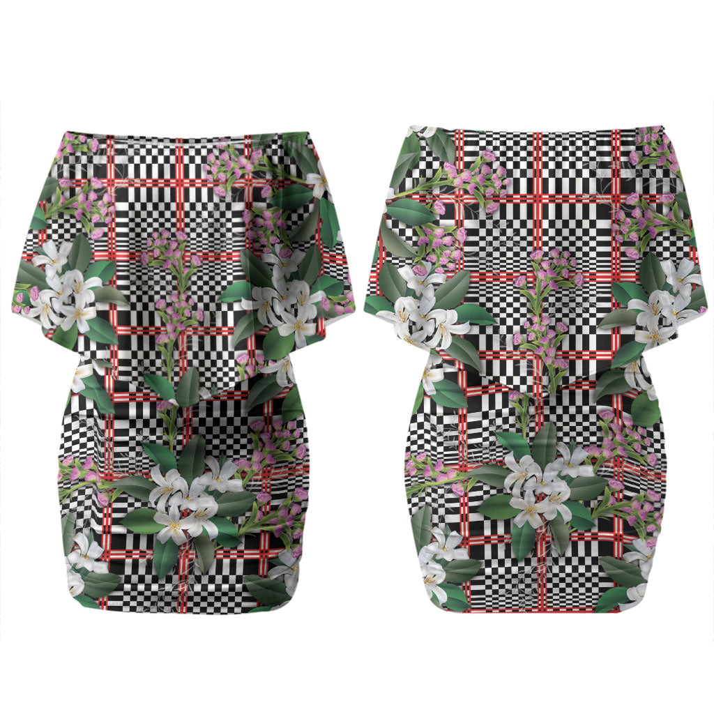 Red Binakol Motifs With Jasminum Sambac Couples Matching Off Shoulder Short Dress and Hawaiian Shirt Mabuhay Philippines Festival DT05 - Polynesian Pride