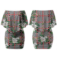 Red Binakol Motifs With Jasminum Sambac Couples Matching Off Shoulder Short Dress and Hawaiian Shirt Mabuhay Philippines Festival DT05 - Polynesian Pride