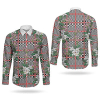 Red Binakol Motifs With Jasminum Sambac Couples Matching Puletasi and Long Sleeve Button Shirt Mabuhay Philippines Festival DT05 - Polynesian Pride