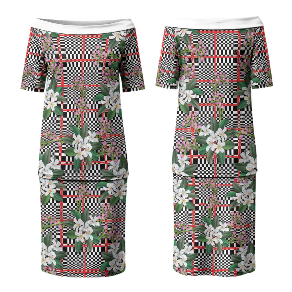 Red Binakol Motifs With Jasminum Sambac Couples Matching Puletasi and Long Sleeve Button Shirt Mabuhay Philippines Festival DT05 - Polynesian Pride