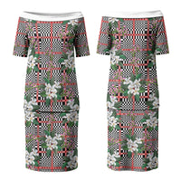 Red Binakol Motifs With Jasminum Sambac Couples Matching Puletasi and Long Sleeve Button Shirt Mabuhay Philippines Festival DT05 - Polynesian Pride
