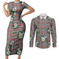 Red Binakol Motifs With Jasminum Sambac Couples Matching Short Sleeve Bodycon Dress and Long Sleeve Button Shirt Mabuhay Philippines Festival DT05 Red - Polynesian Pride