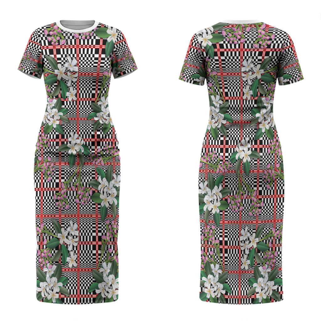 Red Binakol Motifs With Jasminum Sambac Couples Matching Short Sleeve Bodycon Dress and Long Sleeve Button Shirt Mabuhay Philippines Festival DT05 - Polynesian Pride