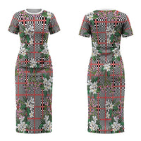 Red Binakol Motifs With Jasminum Sambac Couples Matching Short Sleeve Bodycon Dress and Long Sleeve Button Shirt Mabuhay Philippines Festival DT05 - Polynesian Pride