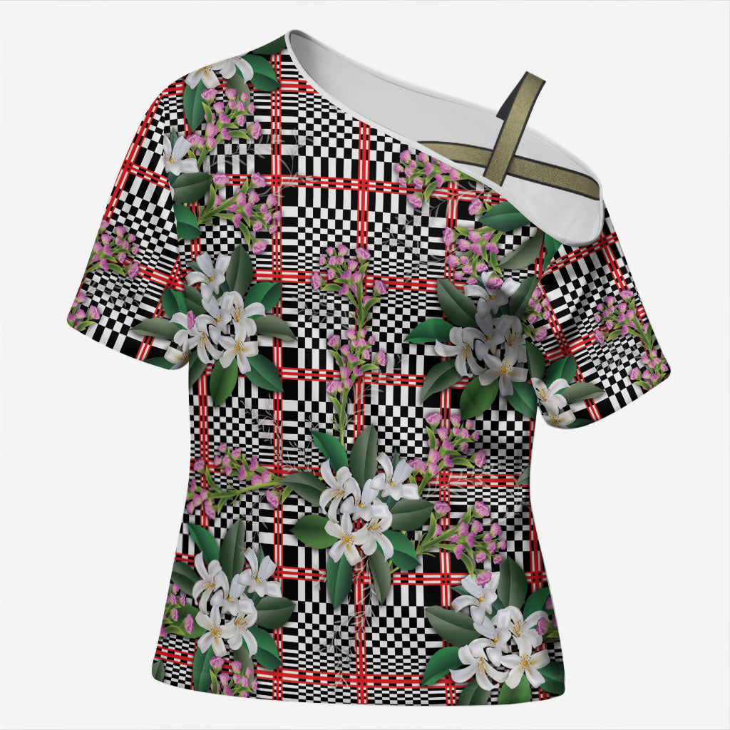 Red Binakol Motifs With Jasminum Sambac Cross Shoulder Shirt Mabuhay Philippines Festival DT05 Female Red - Polynesian Pride