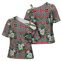 Red Binakol Motifs With Jasminum Sambac Cross Shoulder Shirt Mabuhay Philippines Festival DT05 - Polynesian Pride