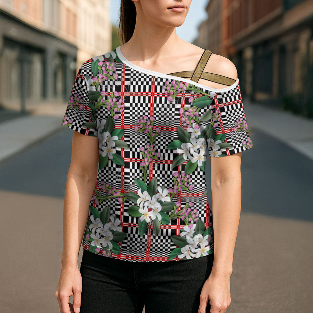 Red Binakol Motifs With Jasminum Sambac Cross Shoulder Shirt Mabuhay Philippines Festival DT05 - Polynesian Pride