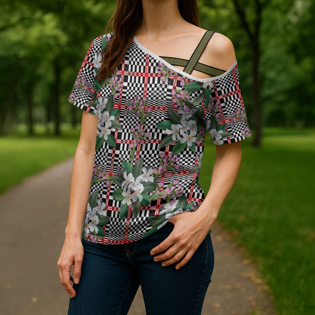 Red Binakol Motifs With Jasminum Sambac Cross Shoulder Shirt Mabuhay Philippines Festival DT05 - Polynesian Pride