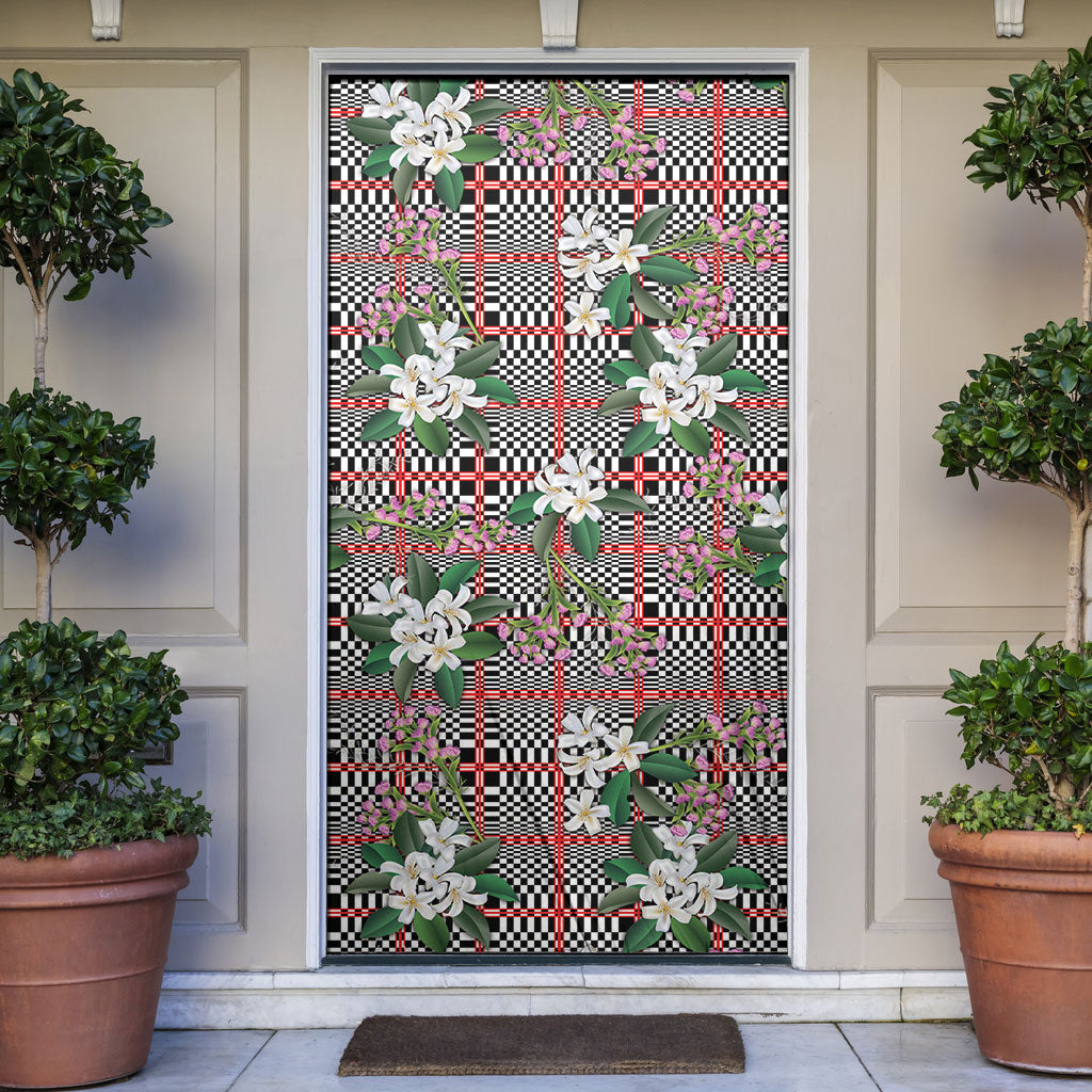 Red Binakol Motifs With Jasminum Sambac Door Cover Mabuhay Philippines Festival DT05 Red - Polynesian Pride