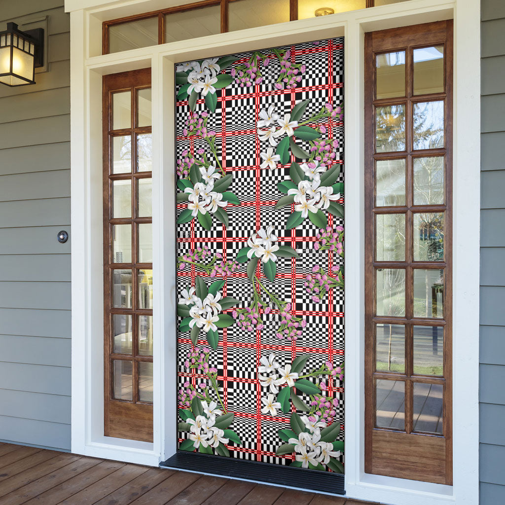 Red Binakol Motifs With Jasminum Sambac Door Cover Mabuhay Philippines Festival DT05 - Polynesian Pride