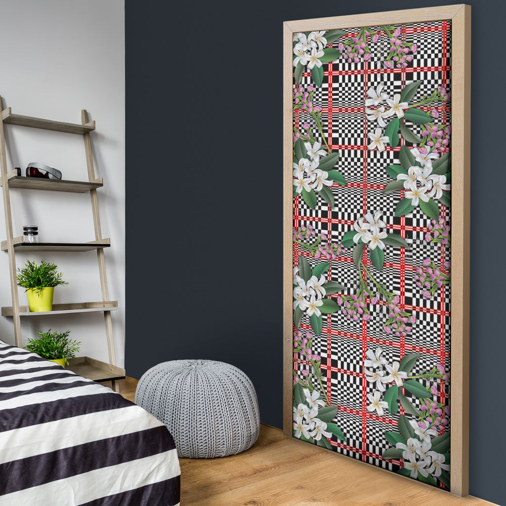 Red Binakol Motifs With Jasminum Sambac Door Cover Mabuhay Philippines Festival DT05 - Polynesian Pride