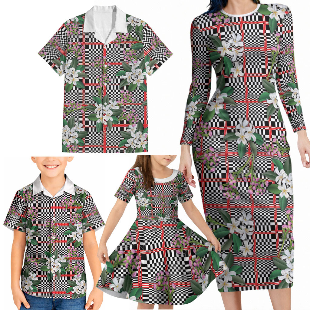 Red Binakol Motifs With Jasminum Sambac Family Matching Long Sleeve Bodycon Dress and Hawaiian Shirt Mabuhay Philippines Festival