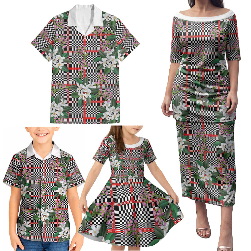 Red Binakol Motifs With Jasminum Sambac Family Matching Puletasi and Hawaiian Shirt Mabuhay Philippines Festival