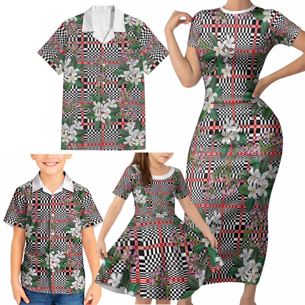 Red Binakol Motifs With Jasminum Sambac Family Matching Short Sleeve Bodycon Dress and Hawaiian Shirt Mabuhay Philippines Festival