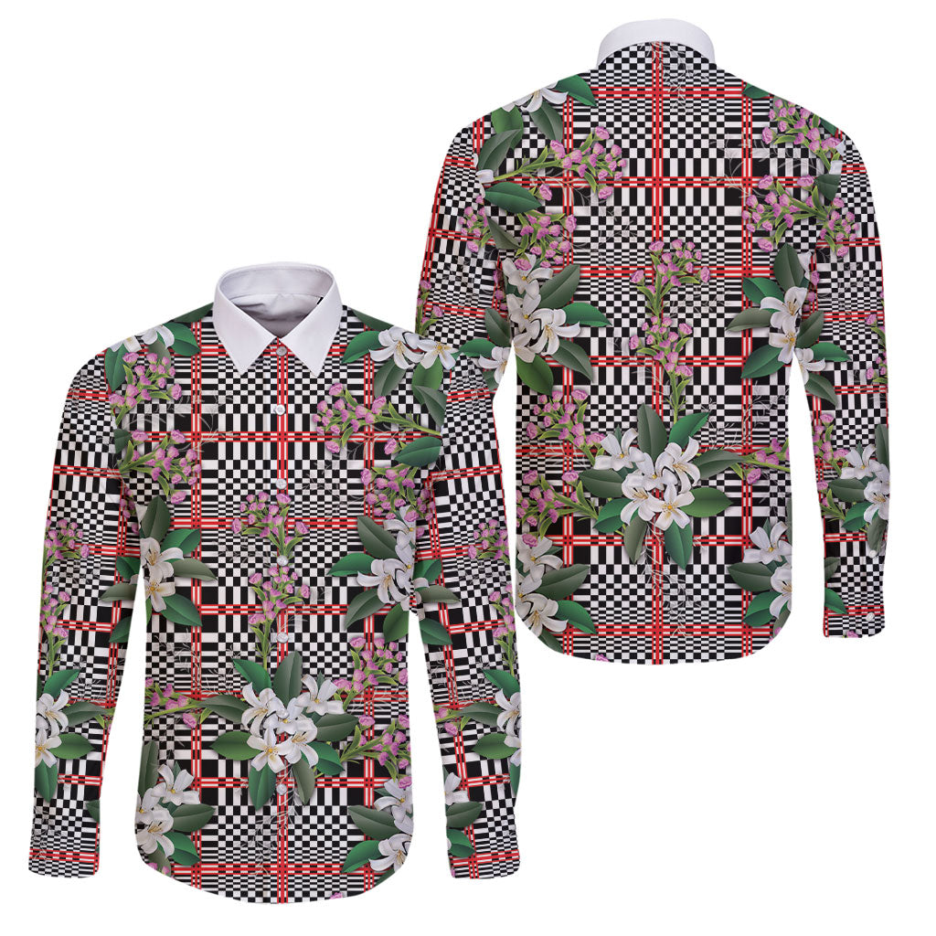 Red Binakol Motifs With Jasminum Sambac Family Matching Tank Maxi Dress and Hawaiian Shirt Mabuhay Philippines Festival DT05 Dad's Shirt - Long Sleeve Red - Polynesian Pride