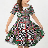 Red Binakol Motifs With Jasminum Sambac Kid Short Sleeve Dress Mabuhay Philippines Festival DT05 KID Red - Polynesian Pride