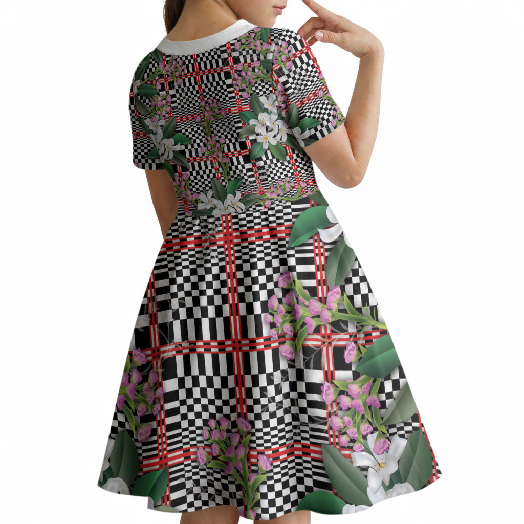 Red Binakol Motifs With Jasminum Sambac Kid Short Sleeve Dress Mabuhay Philippines Festival DT05 - Polynesian Pride