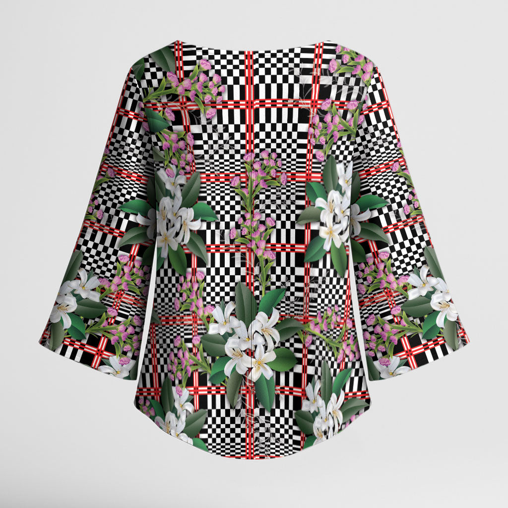 Red Binakol Motifs With Jasminum Sambac Kimono Sleeve Blouse Mabuhay Philippines Festival DT05 - Polynesian Pride