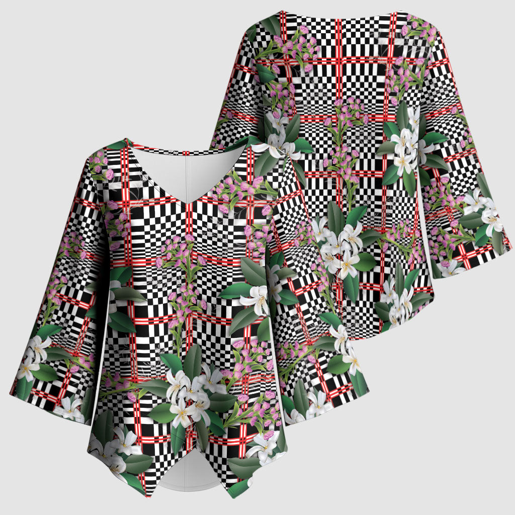 Red Binakol Motifs With Jasminum Sambac Kimono Sleeve Blouse Mabuhay Philippines Festival DT05 - Polynesian Pride