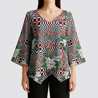 Red Binakol Motifs With Jasminum Sambac Kimono Sleeve Blouse Mabuhay Philippines Festival DT05 - Polynesian Pride