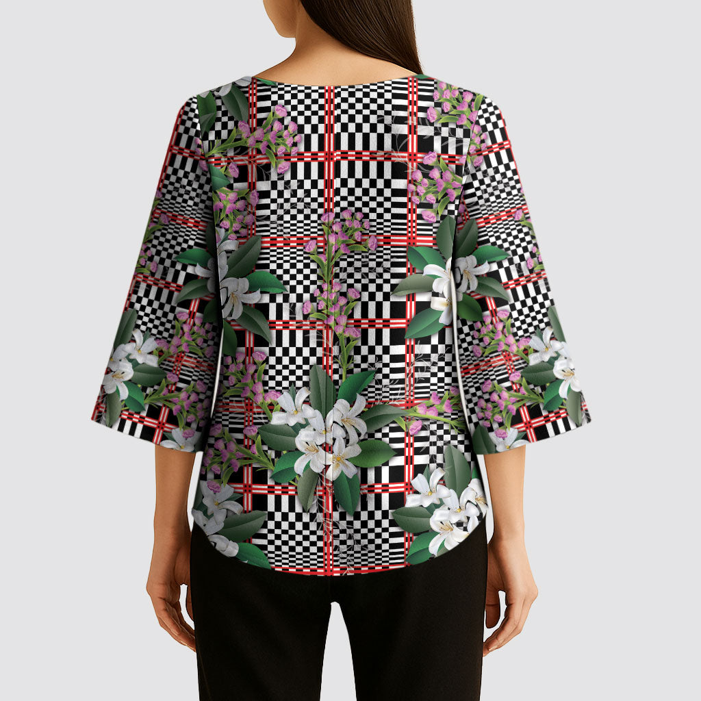 Red Binakol Motifs With Jasminum Sambac Kimono Sleeve Blouse Mabuhay Philippines Festival DT05 - Polynesian Pride