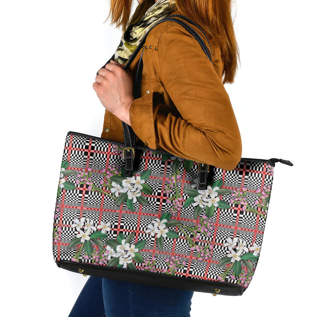 Red Binakol Motifs With Jasminum Sambac Leather Tote Bag Mabuhay Philippines Festival DT05 Red - Polynesian Pride
