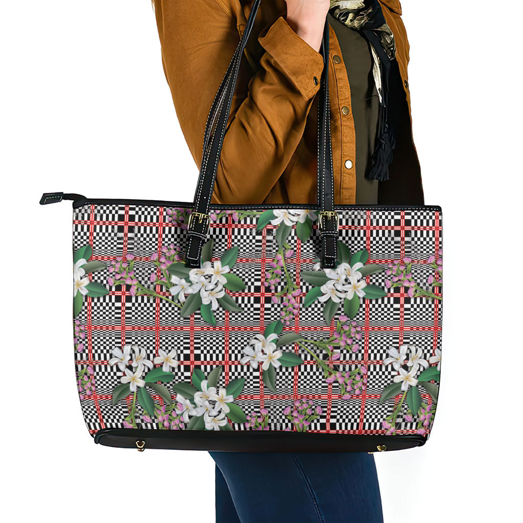 Red Binakol Motifs With Jasminum Sambac Leather Tote Bag Mabuhay Philippines Festival DT05 - Polynesian Pride