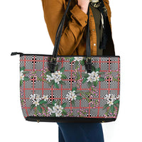 Red Binakol Motifs With Jasminum Sambac Leather Tote Bag Mabuhay Philippines Festival DT05 - Polynesian Pride