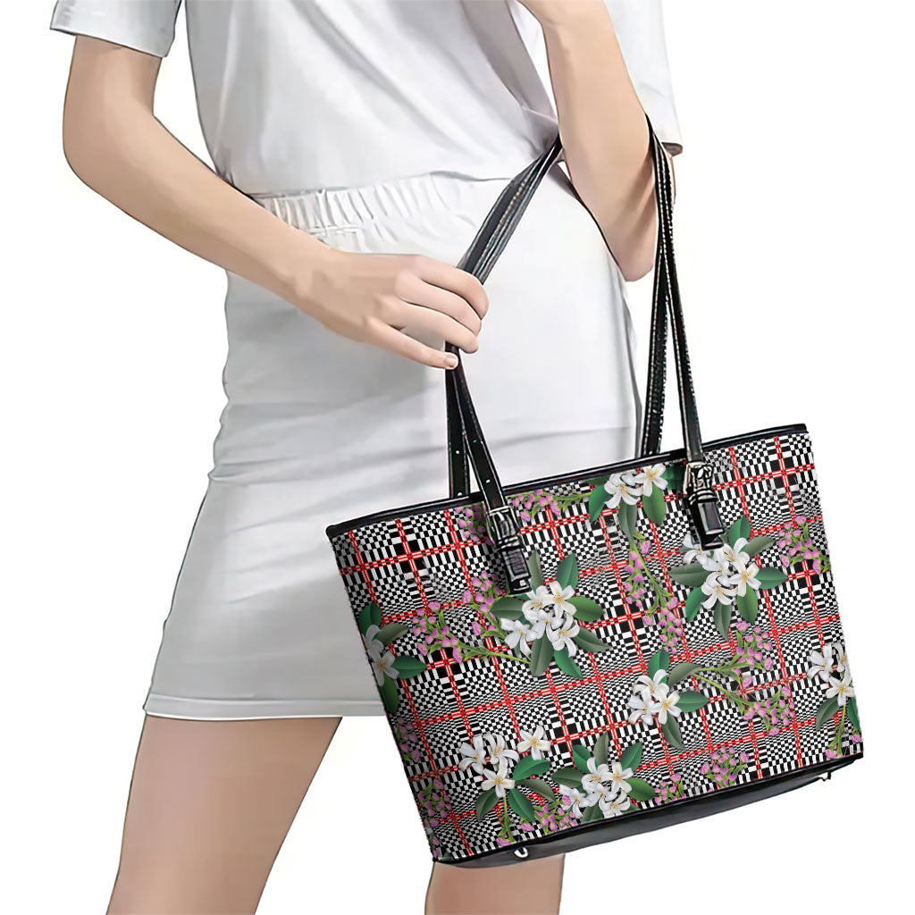 Red Binakol Motifs With Jasminum Sambac Leather Tote Bag Mabuhay Philippines Festival DT05 - Polynesian Pride