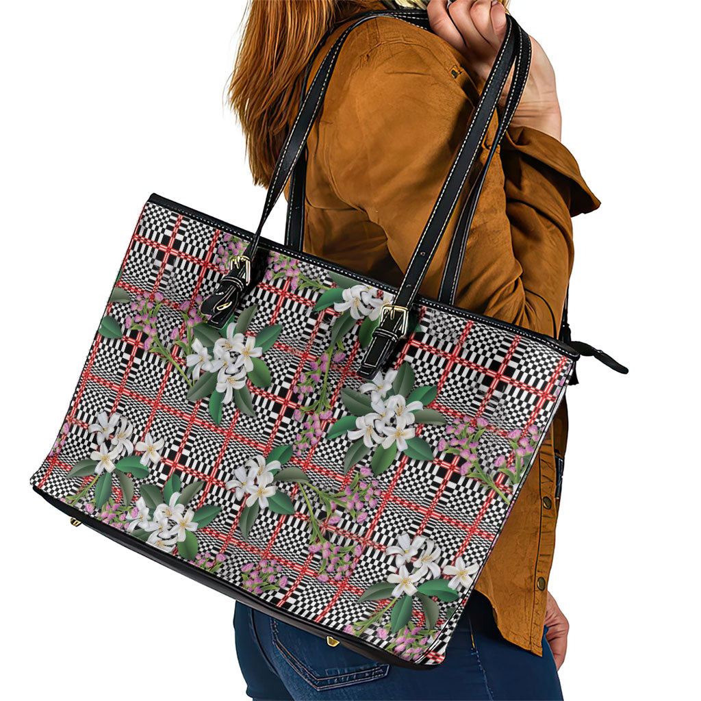 Red Binakol Motifs With Jasminum Sambac Leather Tote Bag Mabuhay Philippines Festival DT05 - Polynesian Pride
