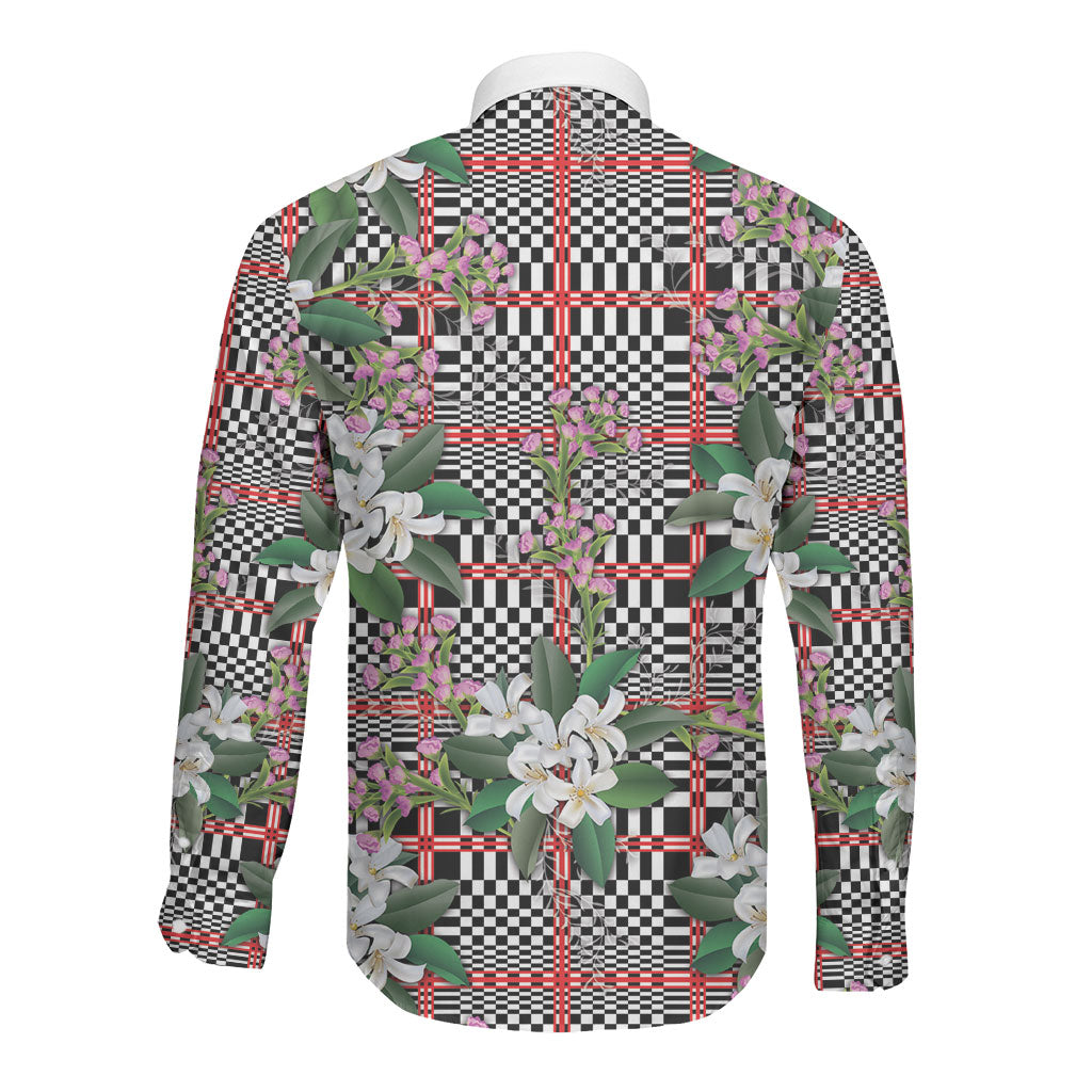 Red Binakol Motifs With Jasminum Sambac Long Sleeve Button Shirt Mabuhay Philippines Festival DT05 - Polynesian Pride