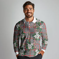 Red Binakol Motifs With Jasminum Sambac Long Sleeve Polo Shirt Mabuhay Philippines Festival DT05 - Polynesian Pride