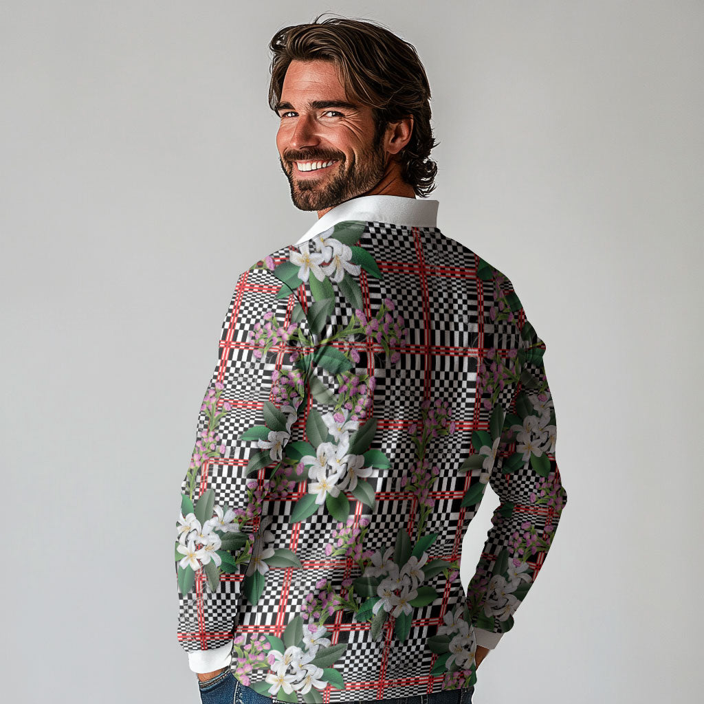 Red Binakol Motifs With Jasminum Sambac Long Sleeve Polo Shirt Mabuhay Philippines Festival DT05 - Polynesian Pride