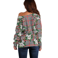 Red Binakol Motifs With Jasminum Sambac Off Shoulder Sweater Mabuhay Philippines Festival DT05 - Polynesian Pride