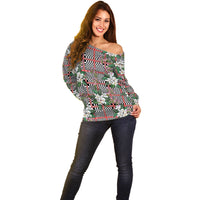 Red Binakol Motifs With Jasminum Sambac Off Shoulder Sweater Mabuhay Philippines Festival DT05 - Polynesian Pride